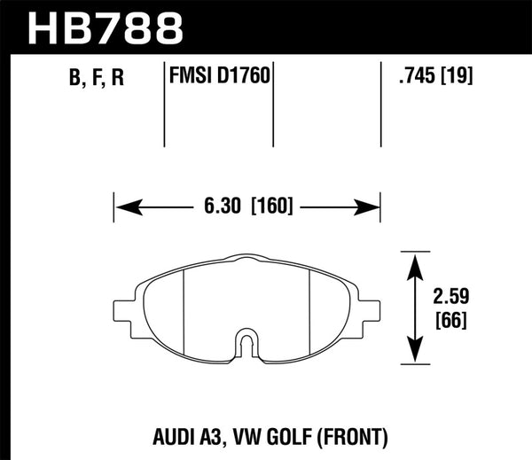 Hawk HB788N.745 15-17 VW Golf / Audi A3/A3 Quattro HP+ Street Front Brake Pads