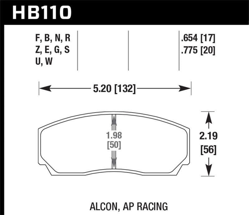 Hawk HB110B.654 HPS 5.0 AP Racing w/ 0.654 Thickness Performance Street Brake Pads