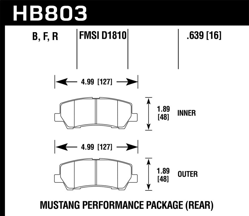 Hawk HB803B.639 16-17 Ford Mustang Brembo Package HPS 5.0 Rear Brake Pads