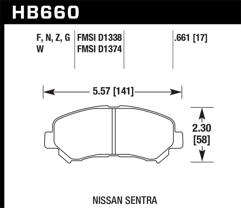 Hawk HB660F.661 09-10 Nissan Maxima / 08-10 Rogue / 07-09 Sentra SE-R / 10  Sentra SE-R M/T HPS Street Front Br