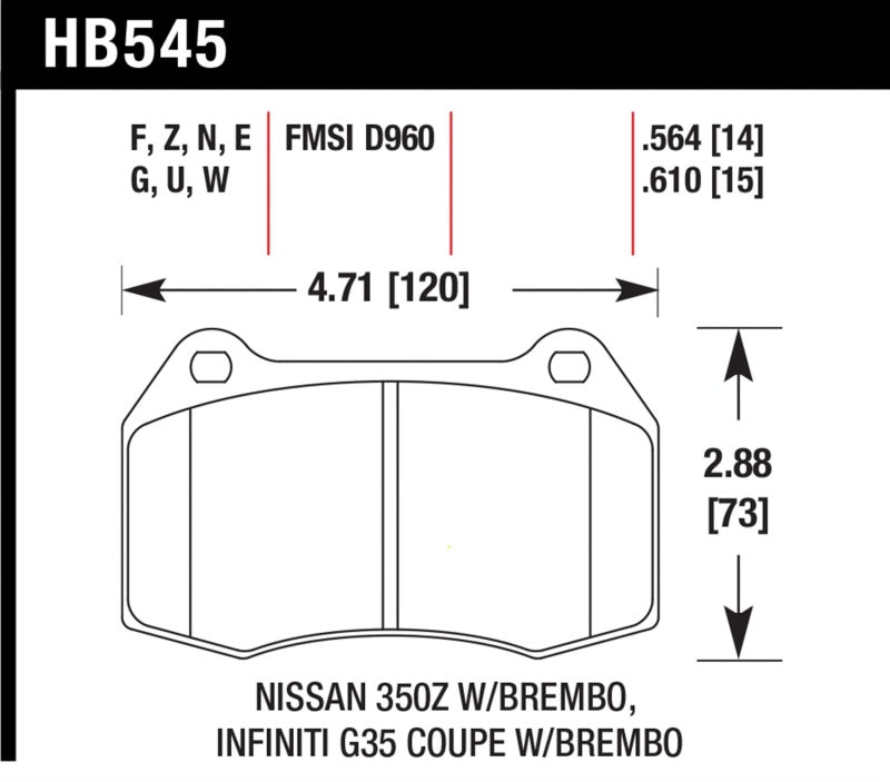 Hawk 03-07 G35/350z/03-06 Sentra Spec V avec plaquettes de frein avant Brembo HPS Street