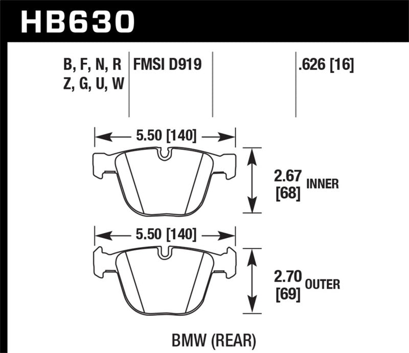 Hawk 04-10 BMW 535i/545i/550i / 04-10 645Ci/650i /02-09 745i/745Li/750 DTC-30 Plaquettes de frein arrière course