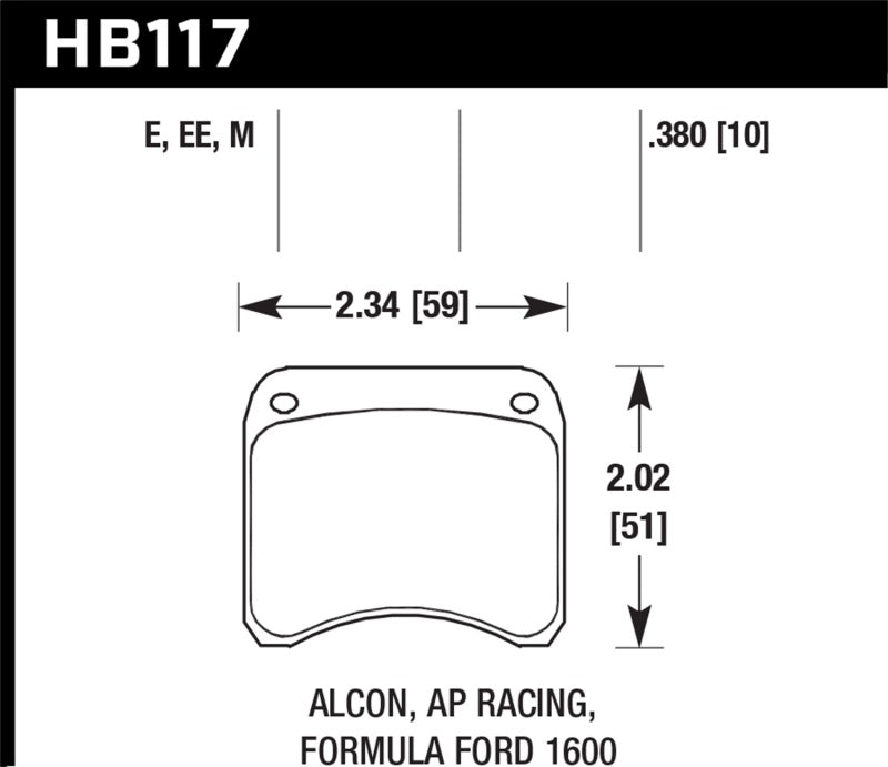 Hawk HB117M.380 AP Racing CP3696 Black Race Brake Pads