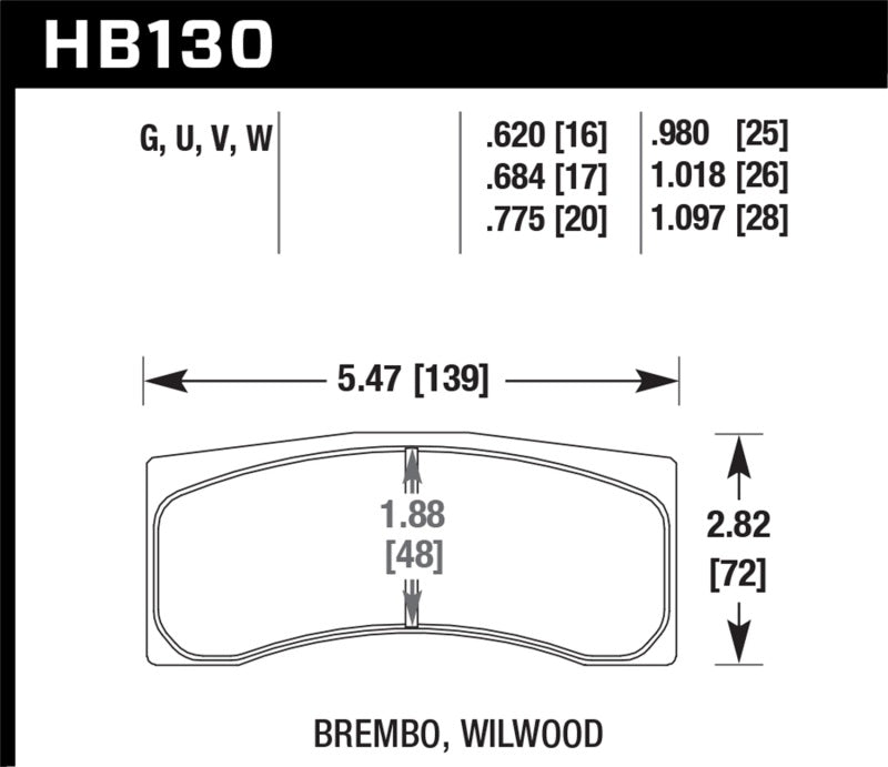 Hawk HB130U.980 Brembo X9 060 71/74 / Brembo XA4 D3 01/04 / Wilwood Integra IP Racing DTC-70 Brake Pads