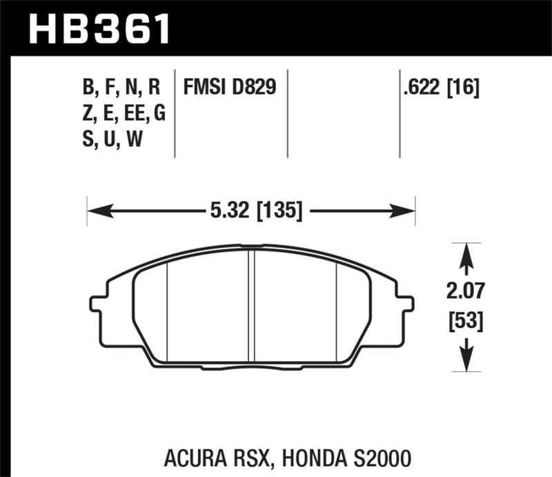 Hawk Honda S2000/Civic Type R/Acura RSX Coussinets de course avant