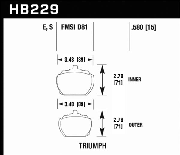 Hawk HB229D.580 70-73 Triumph Stag Front ER-1 Brake Pads