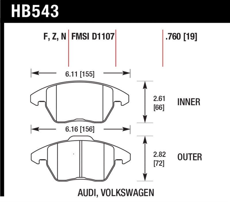 Plaquettes de frein avant Hawk Audi A3/TT / VW EOS / Golf / Jetta / Passat / Rabbit DTC-60