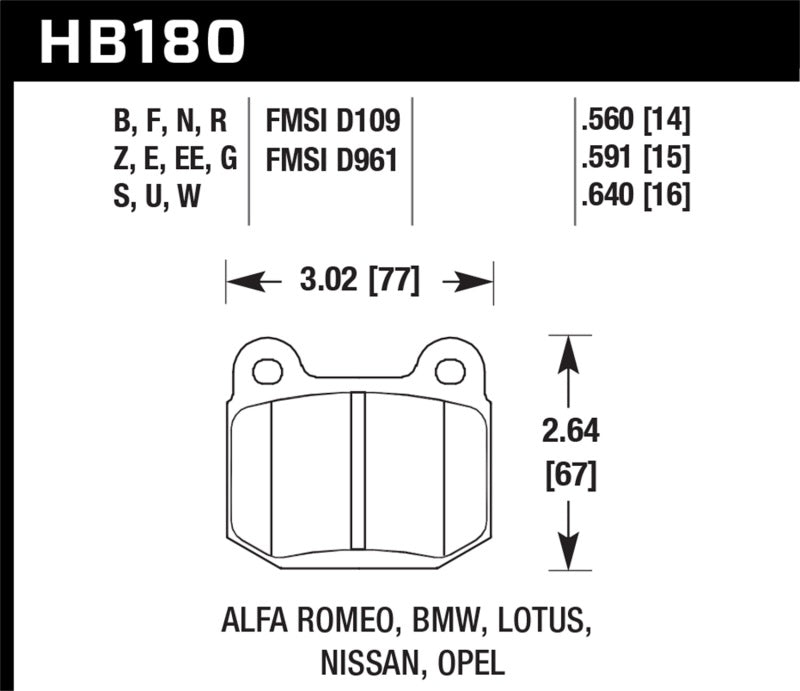 Hawk 03-06 Evo / 04-09 STi / 03-07 350z Track HP+ Street Plaquettes de frein arrière