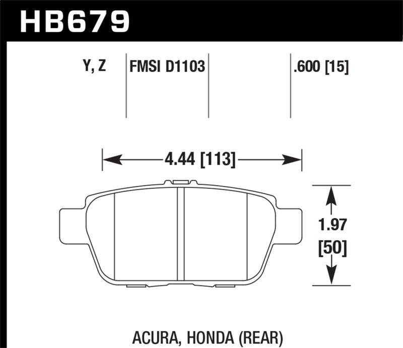 Hawk HB679Z.600 2006-11 Honda Ridgeline Performance Ceramic Rear Brake Pads