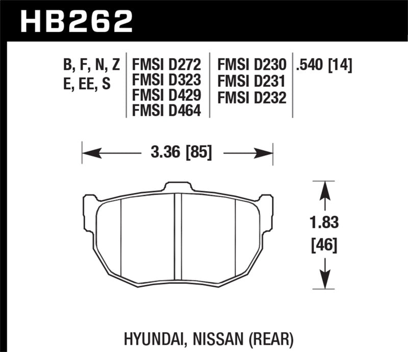 Hawk HB262E.540 89-97 Nissan 240SX SE Blue 9012 Race Rear Brake Pads